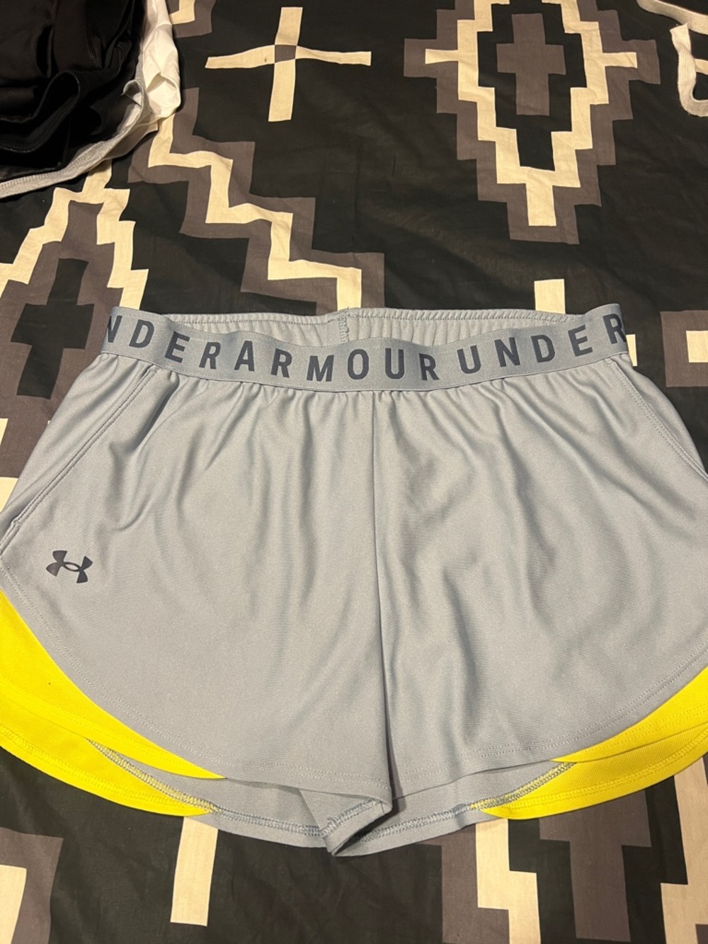 Under Armour Women's Light Gray and Yellow Athletic Shorts